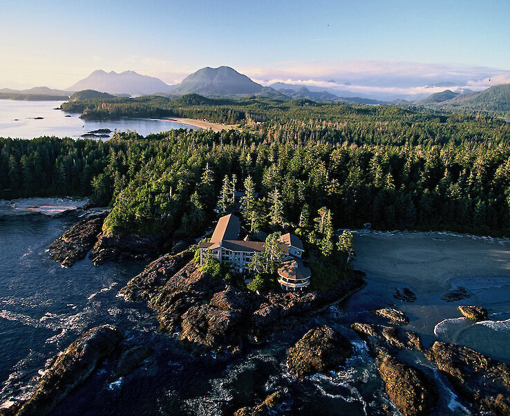 Aerial of the Wickaninnish Inn Tofino, Vancouver Island, British Columbia, Canada